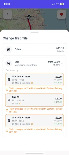 Smart Swap interface showing alternative first-mile options with cost differences